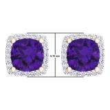2.80 Carat (ctw) 10K Rose Gold Cushion Cut Amethyst & Round Cut White Diamond Ladies Square Frame Halo Stud Earrings