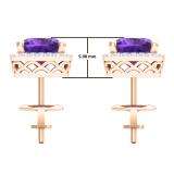 2.80 Carat (ctw) 10K Rose Gold Cushion Cut Amethyst & Round Cut White Diamond Ladies Square Frame Halo Stud Earrings