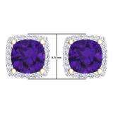 2.80 Carat (ctw) 14K Yellow Gold Cushion Cut Amethyst & Round Cut White Diamond Ladies Square Frame Halo Stud Earrings