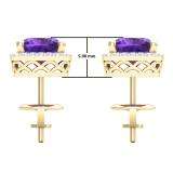 2.80 Carat (ctw) 14K Yellow Gold Cushion Cut Amethyst & Round Cut White Diamond Ladies Square Frame Halo Stud Earrings