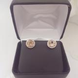 2.50 Carat (Ctw) 14k Rose Gold Round Morganite & White Diamond Ladies Halo Style Stud Earrings