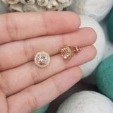 2.50 Carat (Ctw) 14k Rose Gold Round Morganite & White Diamond Ladies Halo Style Stud Earrings