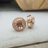 2.50 Carat (Ctw) 18k Rose Gold Round Morganite & White Diamond Ladies Halo Style Stud Earrings