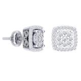 0.50 Carat (Ctw) 14K White Gold Real Round Cut White Diamond Ladies Cluster Stud Earrings 1/2 CT