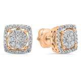 0.50 Carat (Ctw) 18K Rose Gold Real Round Cut White Diamond Ladies Cluster Stud Earrings 1/2 CT
