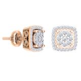 0.50 Carat (Ctw) 18K Rose Gold Real Round Cut White Diamond Ladies Cluster Stud Earrings 1/2 CT