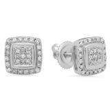0.25 Carat (Ctw) 10K White Gold Real Round Cut White Diamond Ladies Stud Earrings 1/4 CT