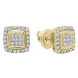 0.25 Carat (Ctw) 18K Yellow Gold Real Round Cut White Diamond Ladies Stud Earrings 1/4 CT
