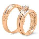 0.85 Carat (Ctw) 10K Rose Gold Princess & Round Cut White Diamond Men & Women's Fashion Engagement Ring Trio Bridal Set