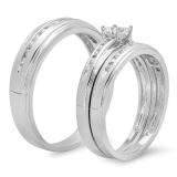 0.85 Carat (Ctw) 14K White Gold Princess & Round Cut White Diamond Men & Women's Fashion Engagement Ring Trio Bridal Set
