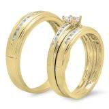 0.85 Carat (Ctw) 14K Yellow Gold Princess & Round Cut White Diamond Men & Women's Fashion Engagement Ring Trio Bridal Set