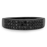 0.55 Carat (Ctw) Black Rhodium Plated 10K White Gold Round Black Diamond Ladies Anniversary Wedding Band 1/3 CT