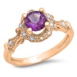 0.80 Carat (Ctw) 10K Rose Gold Round Cut Amethyst & White Diamond Ladies Bridal Halo Vintage Style Engagement Ring