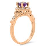 0.80 Carat (Ctw) 10K Rose Gold Round Cut Amethyst & White Diamond Ladies Bridal Halo Vintage Style Engagement Ring