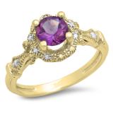 0.80 Carat (Ctw) 10K Yellow Gold Round Cut Amethyst & White Diamond Ladies Bridal Halo Vintage Style Engagement Ring