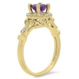 0.80 Carat (Ctw) 10K Yellow Gold Round Cut Amethyst & White Diamond Ladies Bridal Halo Vintage Style Engagement Ring