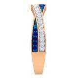 0.35 Carat (Ctw) 10K Rose Gold Round Blue Sapphire & White Diamond Ladies Anniversary Wedding Band Swirl Stackable Ring