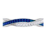 0.35 Carat (Ctw) 10K White Gold Round Blue Sapphire & White Diamond Ladies Anniversary Wedding Band Swirl Stackable Ring