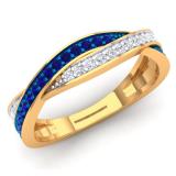0.35 Carat (Ctw) 10K Yellow Gold Round Blue Sapphire & White Diamond Ladies Anniversary Wedding Band Swirl Stackable Ring