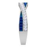 0.35 Carat (Ctw) 14K White Gold Round Blue Sapphire & White Diamond Ladies Anniversary Wedding Band Swirl Stackable Ring