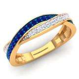 0.50 Carat (Ctw) 14K Yellow Gold Round Blue Sapphire & White Diamond Ladies Anniversary Wedding Band Swirl Stackable Ring