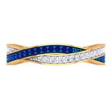 0.35 Carat (Ctw) 14K Yellow Gold Round Blue Sapphire & White Diamond Ladies Anniversary Wedding Band Swirl Stackable Ring