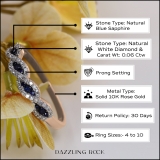 0.35 Carat (Ctw) 10K Rose Gold Round Blue Sapphire & White Diamond Ladies Bridal Stackable Anniversary Wedding Band Swirl Ring