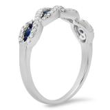 0.35 Carat (Ctw) 10K White Gold Round Blue Sapphire & White Diamond Ladies Bridal Stackable Anniversary Wedding Band Swirl Ring