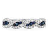 0.35 Carat (Ctw) 10K White Gold Round Blue Sapphire & White Diamond Ladies Bridal Stackable Anniversary Wedding Band Swirl Ring