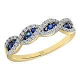 0.35 Carat (Ctw) 10K Yellow Gold Round Blue Sapphire & White Diamond Ladies Bridal Stackable Anniversary Wedding Band Swirl Ring