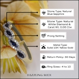0.35 Carat (Ctw) 10K Yellow Gold Round Blue Sapphire & White Diamond Ladies Bridal Stackable Anniversary Wedding Band Swirl Ring