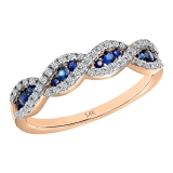 0.35 Carat (Ctw) 14K Rose Gold Round Blue Sapphire & White Diamond Ladies Bridal Stackable Anniversary Wedding Band Swirl Ring