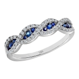 0.35 Carat (Ctw) 18K White Gold Round Blue Sapphire & White Diamond Ladies Bridal Stackable Anniversary Wedding Band Swirl Ring