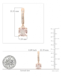 2.55 Carat (Ctw) 10K Rose Gold Cushion Morganite & Round White Diamond Ladies Dangling Drop Earrings
