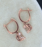 2.55 Carat (Ctw) 18K Rose Gold Cushion Morganite & Round White Diamond Ladies Dangling Drop Earrings