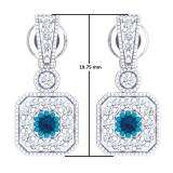 0.60 Carat (ctw) 10K White Gold Round Blue Sapphire & White Diamond Ladies Cluster Flower Dangling Drop Earrings