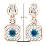 0.60 Carat (ctw) 14K Rose Gold Round Blue Sapphire & White Diamond Ladies Cluster Flower Dangling Drop Earrings