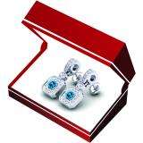 0.60 Carat (ctw) 14K White Gold Round Blue Sapphire & White Diamond Ladies Cluster Flower Dangling Drop Earrings