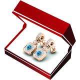0.60 Carat (ctw) 18K Rose Gold Round Blue Sapphire & White Diamond Ladies Cluster Flower Dangling Drop Earrings