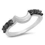 0.60 Carat (ctw) 10K White Gold Round Cut Black Diamond Ladies Anniversary Wedding Band Contour Matching Guard Ring