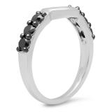0.60 Carat (ctw) 10K White Gold Round Cut Black Diamond Ladies Anniversary Wedding Band Contour Matching Guard Ring