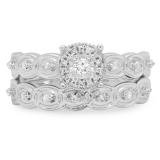 0.20 Carat (ctw) Sterling Silver Round Cut White Diamond Ladies Bridal Cluster Engagement Ring With Matching Band Set
