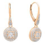 0.70 Carat (ctw) 10K Rose Gold Round White Diamond Ladies Cluster Flower Shaped Drop Earrings