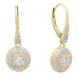 0.70 Carat (ctw) 14K Yellow Gold Round White Diamond Ladies Cluster Flower Shaped Drop Earrings