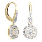0.70 Carat (ctw) 14K Yellow Gold Round White Diamond Ladies Cluster Flower Shaped Drop Earrings