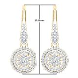 0.70 Carat (ctw) 14K Yellow Gold Round White Diamond Ladies Cluster Flower Shaped Drop Earrings