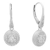 0.70 Carat (ctw) 18K White Gold Round White Diamond Ladies Cluster Flower Shaped Drop Earrings
