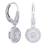 0.70 Carat (ctw) 18K White Gold Round White Diamond Ladies Cluster Flower Shaped Drop Earrings