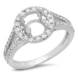 0.40 Carat (ctw) 14K White Gold Round Cut White Diamond Ladies Bridal Split Shank Halo Style Semi Mount Engagement Ring (No Center Stone)