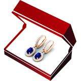 1.70 Carat (ctw) 10K Rose Gold Oval Cut Blue Sapphire & Round Cut White Diamond Ladies Halo Style Dangling Drop Earrings